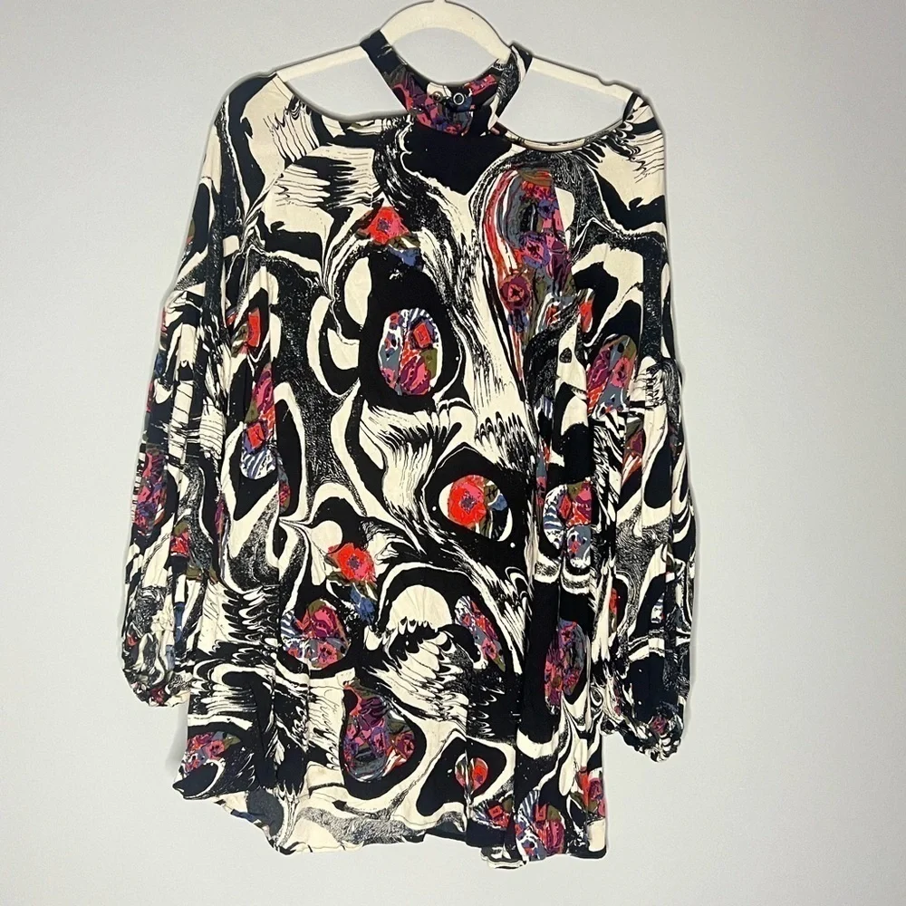 Free People Drift Away Print Cold Shoulder Tunic Dress Small